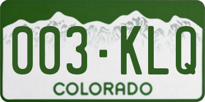 CO license plate 003KLQ