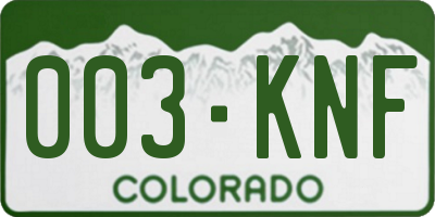 CO license plate 003KNF