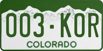 CO license plate 003KOR