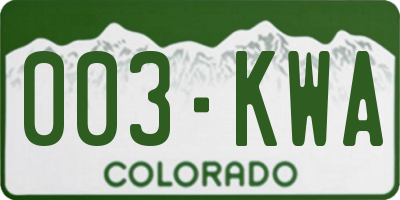 CO license plate 003KWA
