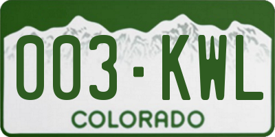 CO license plate 003KWL
