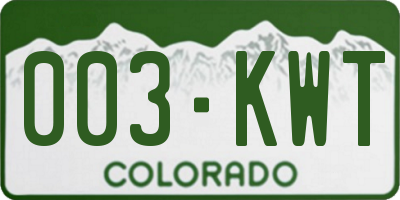 CO license plate 003KWT