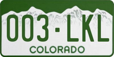 CO license plate 003LKL