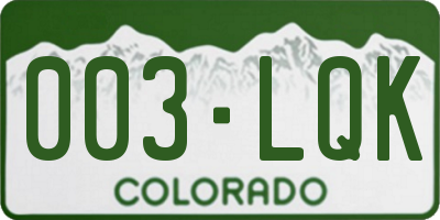 CO license plate 003LQK