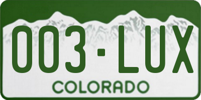 CO license plate 003LUX
