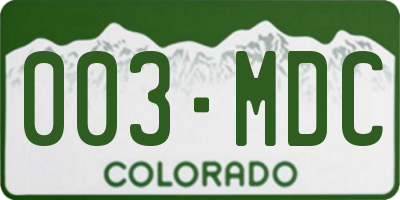 CO license plate 003MDC