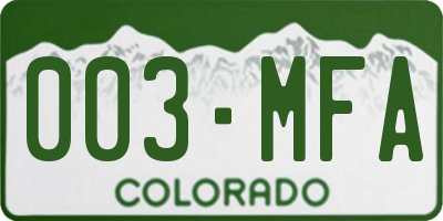 CO license plate 003MFA