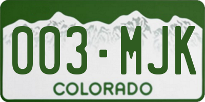 CO license plate 003MJK