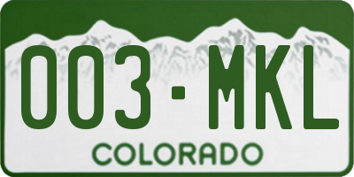 CO license plate 003MKL