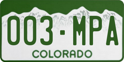 CO license plate 003MPA