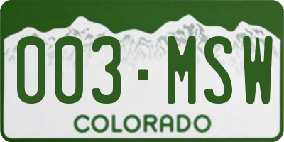CO license plate 003MSW