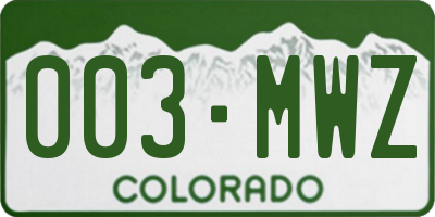 CO license plate 003MWZ