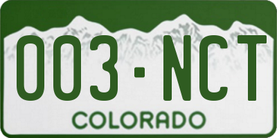 CO license plate 003NCT