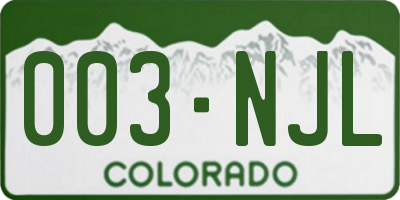 CO license plate 003NJL