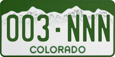 CO license plate 003NNN