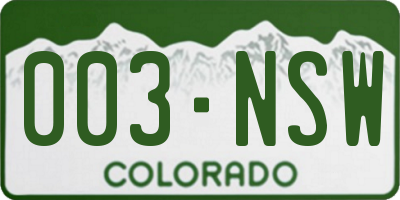CO license plate 003NSW