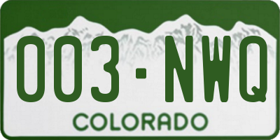 CO license plate 003NWQ