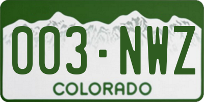 CO license plate 003NWZ