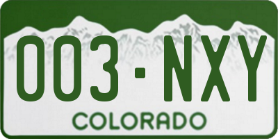 CO license plate 003NXY