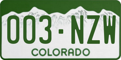 CO license plate 003NZW
