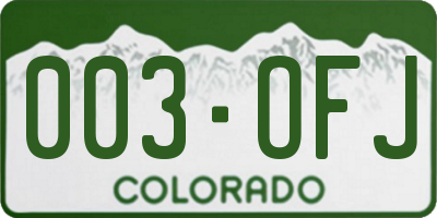 CO license plate 003OFJ