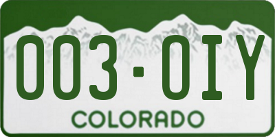 CO license plate 003OIY