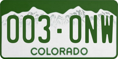 CO license plate 003ONW