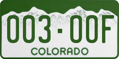 CO license plate 003OOF