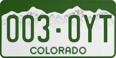 CO license plate 003OYT