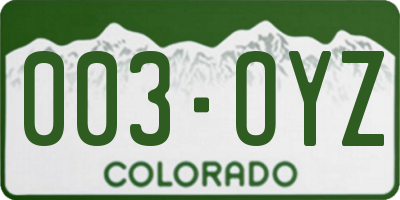 CO license plate 003OYZ