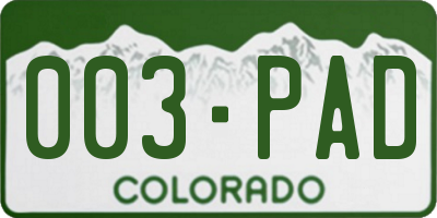 CO license plate 003PAD