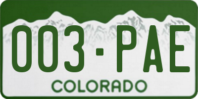 CO license plate 003PAE