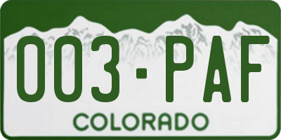 CO license plate 003PAF