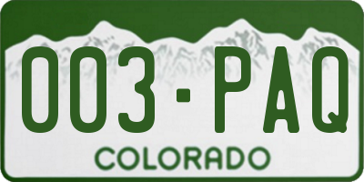 CO license plate 003PAQ