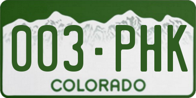 CO license plate 003PHK