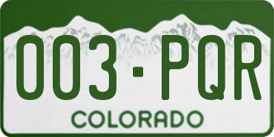 CO license plate 003PQR