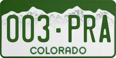 CO license plate 003PRA