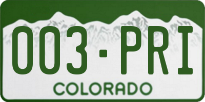 CO license plate 003PRI