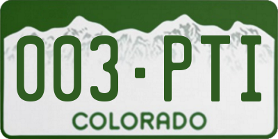 CO license plate 003PTI