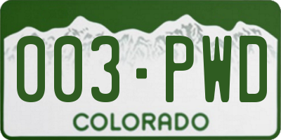 CO license plate 003PWD