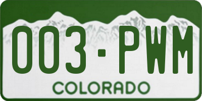 CO license plate 003PWM