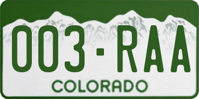 CO license plate 003RAA