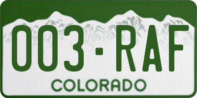 CO license plate 003RAF