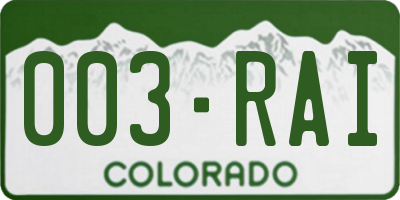 CO license plate 003RAI