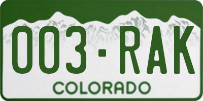 CO license plate 003RAK