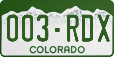 CO license plate 003RDX