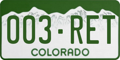 CO license plate 003RET