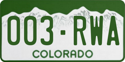 CO license plate 003RWA