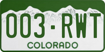 CO license plate 003RWT