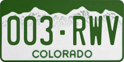 CO license plate 003RWV